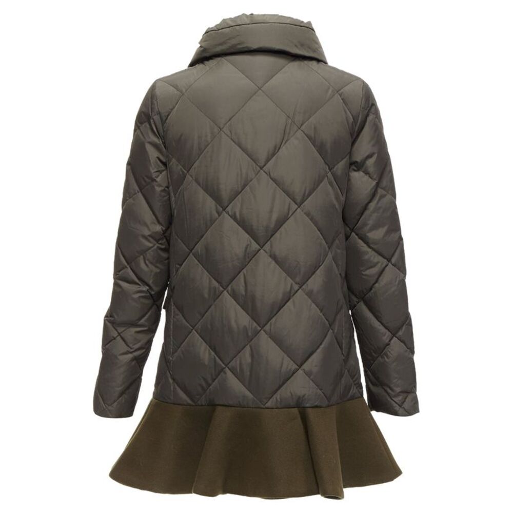 MONCLER Norme Afnor khaki quilted virgin wool blend frill hem coat Sz1 M - Picture 6 of 10